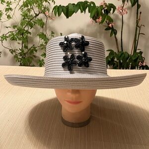 Elegant Gray and Black Floral Hat